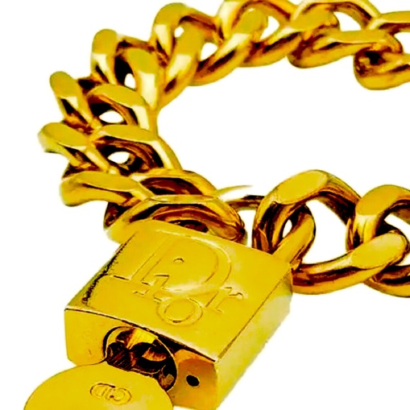 Dior John Galliano Vintage Runway Oversized Padlock Key Curb Link Chain Bracelet - Picture 4 of 15